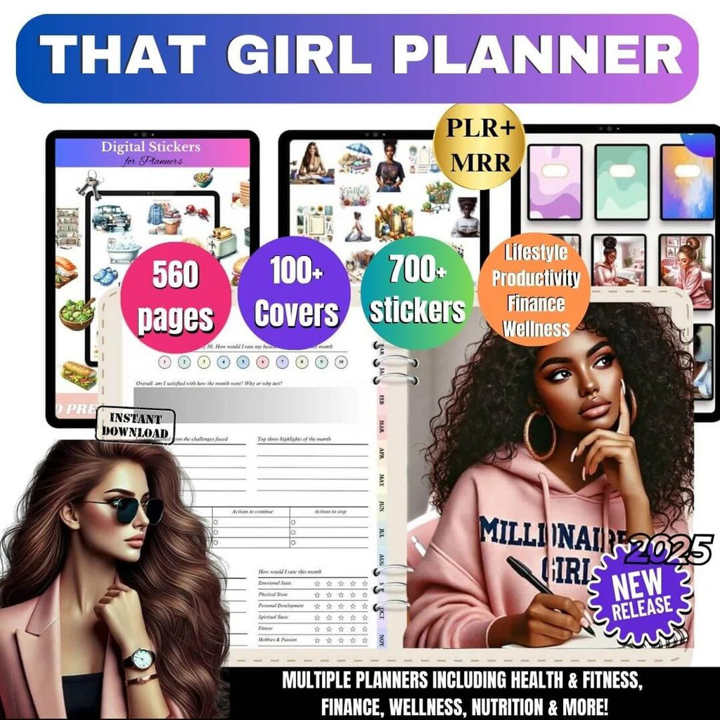 Non-Dated Editable Planners, 560 Pages Planners, 7000+ Stickers, 100+ Covers (Lifestyle, Productivity, Finance, Wellness, etc.) with Resell Rights