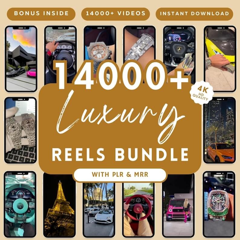 14,000 Viral Luxury Rich Lifestyle Content: Videos Reels, Cars, Yacht, Plane, Millionaire - TikTok, Instagram, YouTube Shorts - Instant Download (PLR/MRR)
